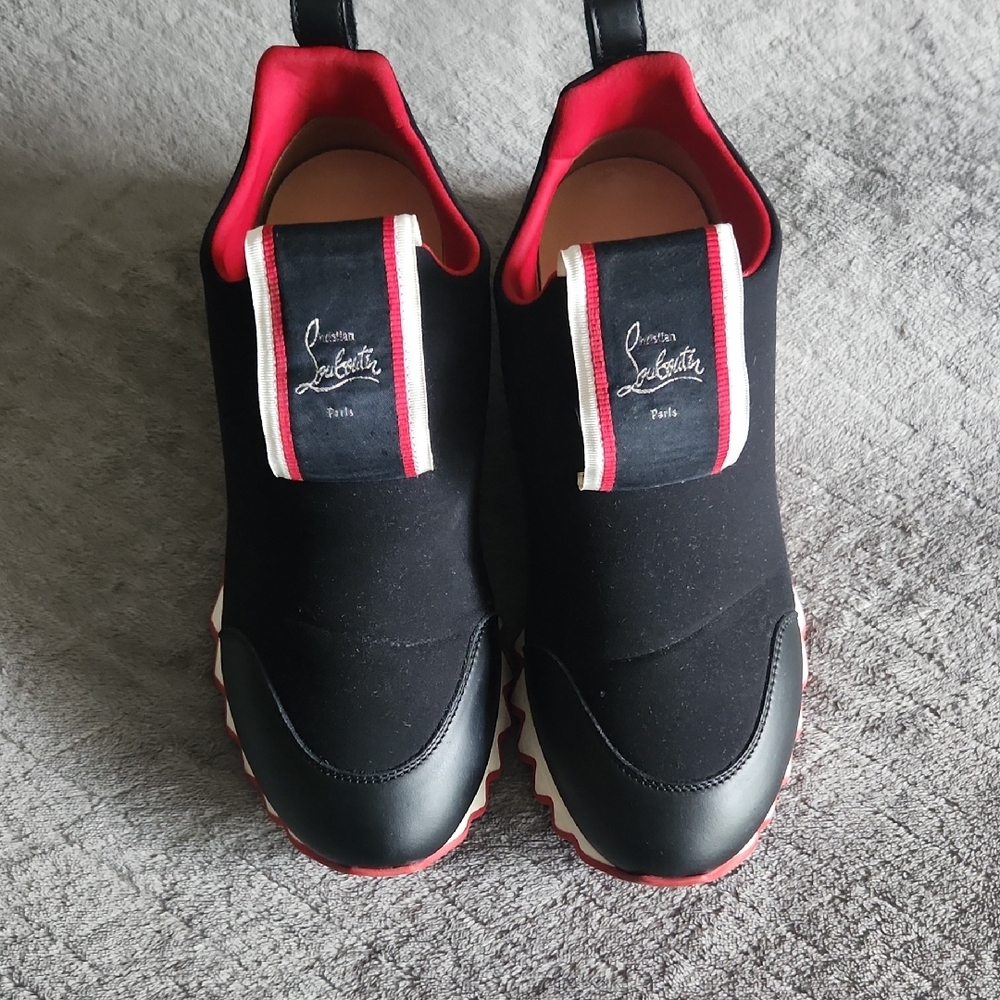 Christian Louboutin Women's Black Sneakers with Red Trim